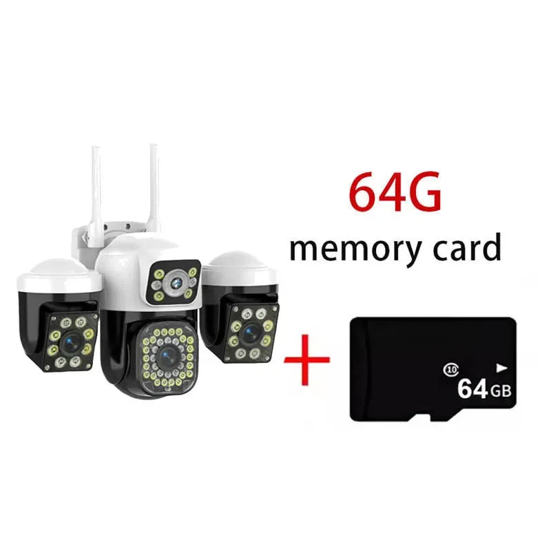 15MP 8K WiFi IP Camera 3 Lens 3 Screens Surveillance PTZ Camera IP Outdoor Waterproof  Auto Tracking  Security CCTV Cam YOOSEE