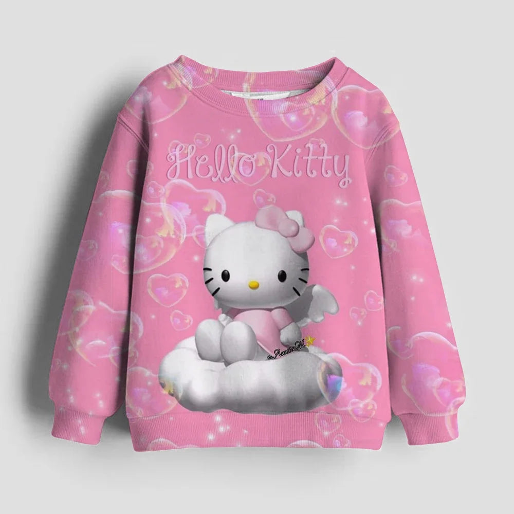 Christmas Kids Sportswear Baby Girls Hello Kitty Clothes Long Sleeve Cartoon Sweatshirt Tops Kuromi Girls Dance Team Hoodie