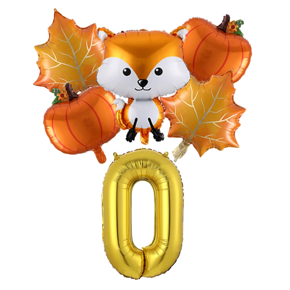 6Pcs Autumn Forest Animals Kids Birthday Party Decoration Squirrel Pine Cone Foil Balloon With 0-9 Number Ball Thanksgiving Gift
