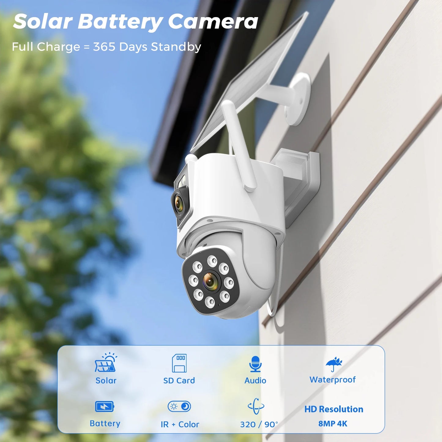 8MP 4K AOV Solar Camera Wifi 7/24 Recording Wireless Outdoor Surveillance Camera Dual Lens 365 Days Standby Home Security ICSEE