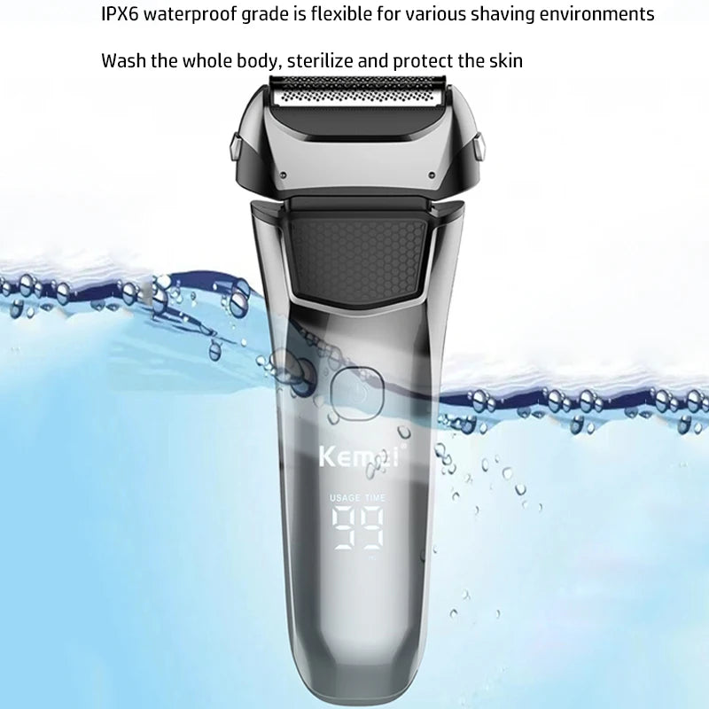 Original Kemei Wet Dry Waterproof LCD Display Electric Shaver Beard Electric Razor For Men Facial Shaving Machine Rechargeable