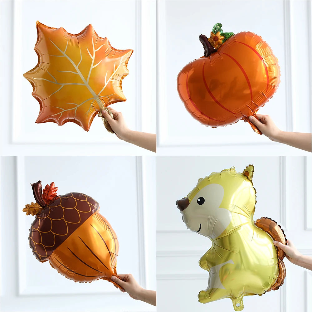 6Pcs Autumn Forest Animals Kids Birthday Party Decoration Squirrel Pine Cone Foil Balloon With 0-9 Number Ball Thanksgiving Gift