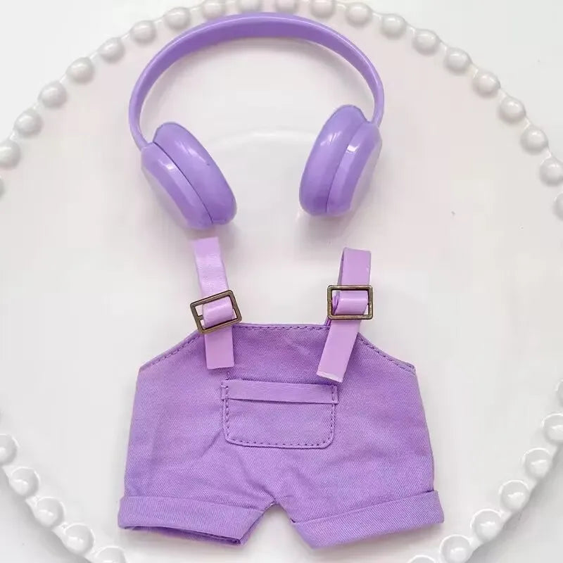 labubu clothes for 15-17cm Labubu clothing set includes headphones waist belt pants and accessories