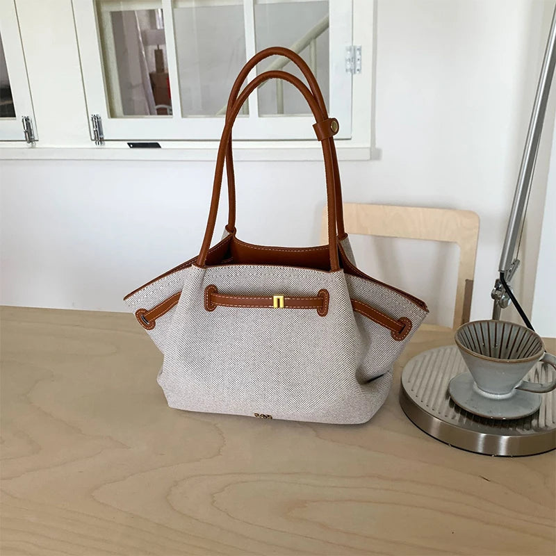 Luxury Canvas Dumpling Handbag Vintage Large Capacity Tote Bag Brand Pleated Drawstring Design Versatile Fashion Shoulder Purse