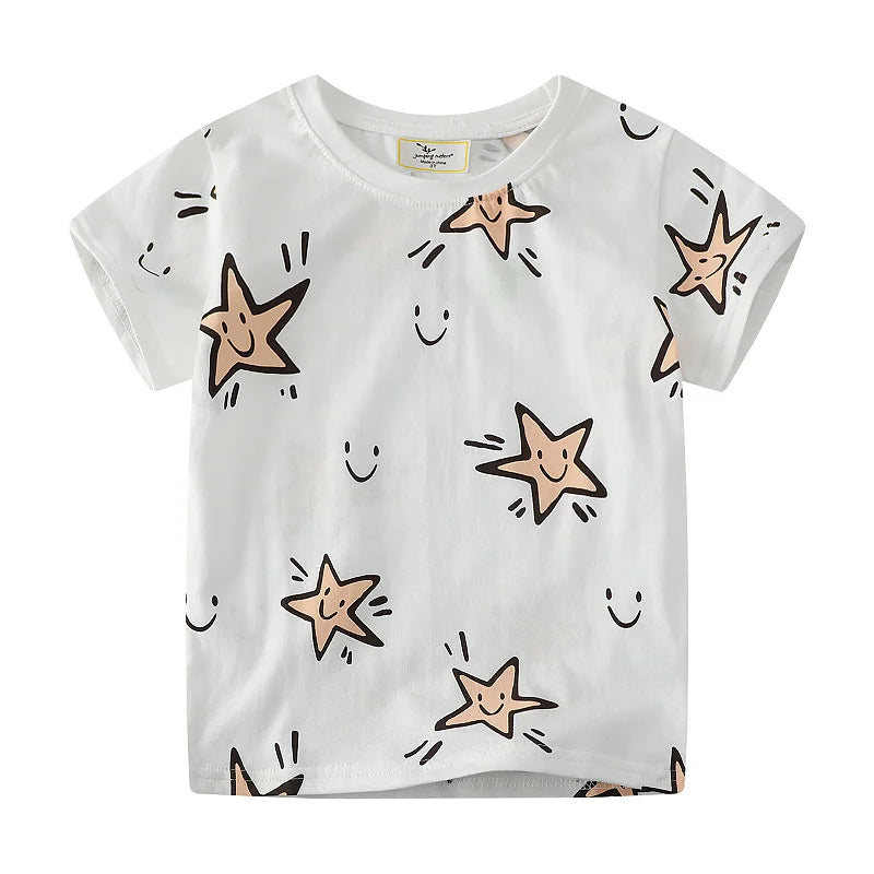 Jumping Meters 2-7T New Arrival Striped Cars Baby Girls Tees Cotton Summer Toddler Clothes Kids Tops Children's Tshirts