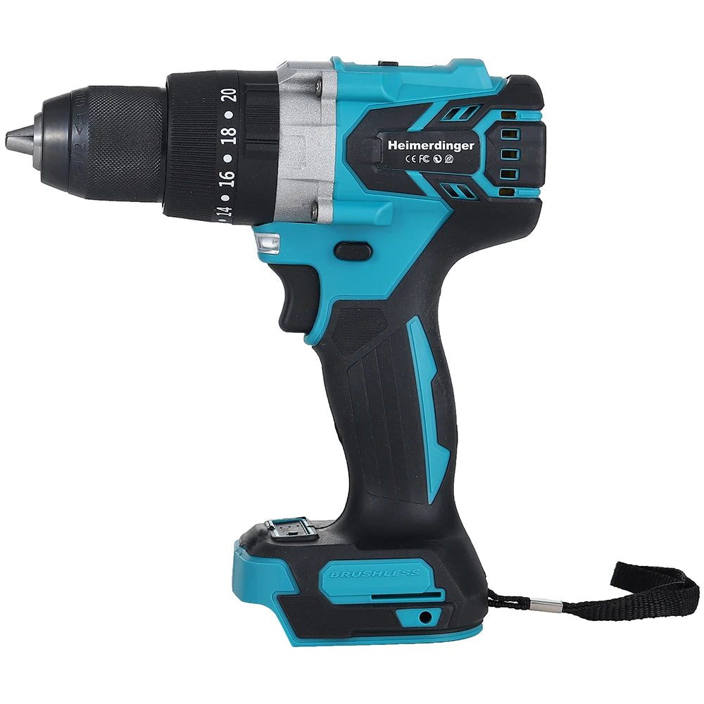 Heimerdinger Brushless Cordless Drill, 1300 In-lb(150N.m) Torque Electric Drill, 1/2" Driver-Drill,2 Variable Speed Drill
