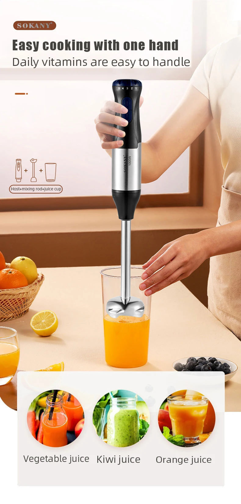 4 in 1 1000W Electric Hand Blender,stainless steel blade hand blender, meat and vegetable immersion, egg juicer set