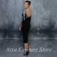 Elegant Long Sleeve Evening Dresses Tea-Length Women Event Straight Sexy Backless Dress Customized Scoop Neckline Wedding Guest