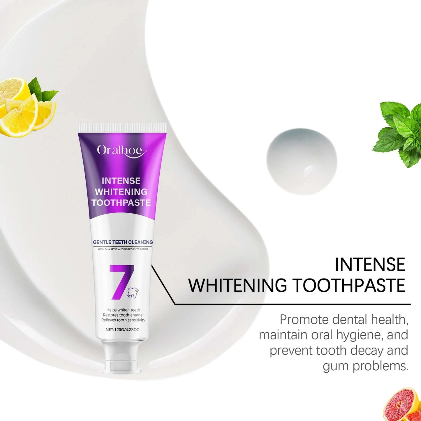 7 Day Teeth Bleaching Toothpaste Fresh Bad Breath Remove Yellow Stain Oral Hygiene Cleaning Dental Care Tool Purple Tooth Powder