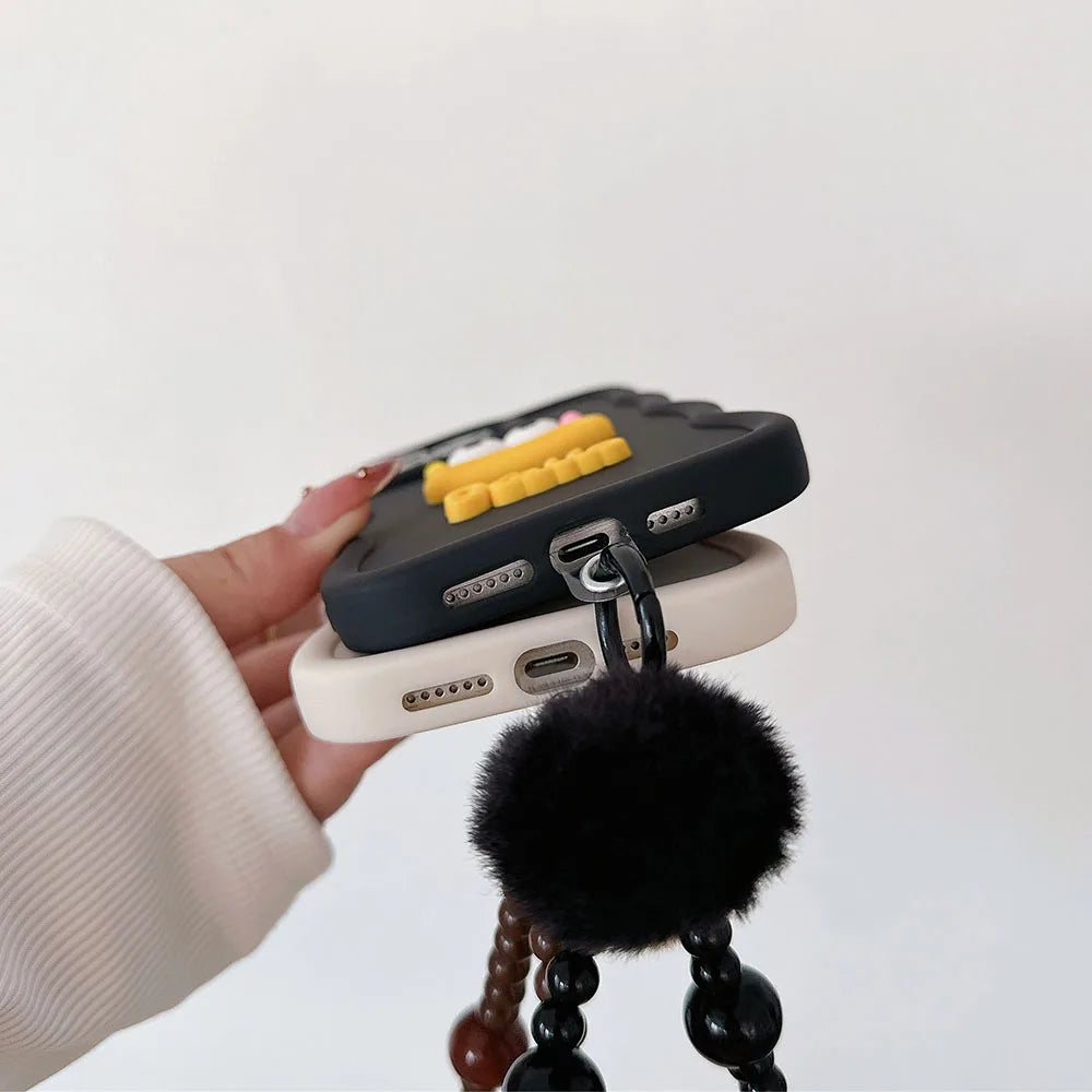 Cute Cartoon Wrist Chain Wave Case For Tecno Spark GO 1 2025 2024 2023 2022 2021 2020 Tecno Pop 6 GO 9 7 Pova 5 Pro 6 Neo Cover