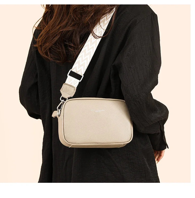 100% Genuine Leather Women Shoulder Bag 2025 New High Quality Cowhide Female Crossbody Bags Wide Shoulder Strap Girls Handbag