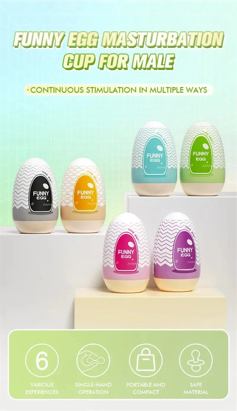 New Egg-Shaped Portable Male Masturbator Made of Soft Rubber with Realistic Vagina Texture Design Penis Massage Adult Sex Toy