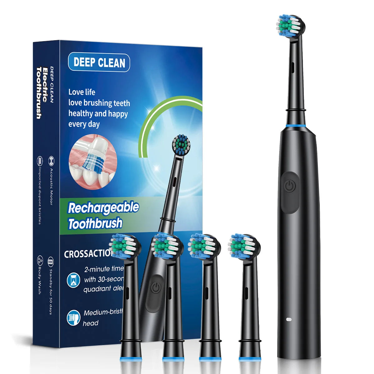 Smart Electric Toothbrush Rechargeable Tooth Brush 5 Mode Smart Timer Teeth Clean Electric Teethbrush with 8 Teethbrush Heads