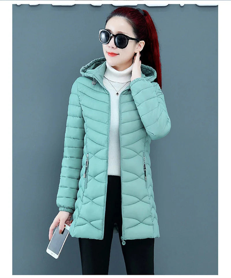 New Women Cotton Coat Autumn Winter Jacket Coat Middle-Aged Elderly Mothers Padded Hooded Keep Warm Down Cotton Overcoat Parkers