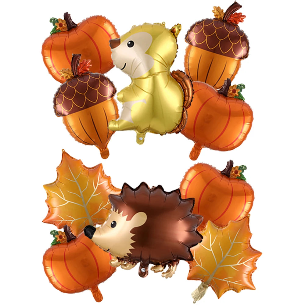 6Pcs Autumn Forest Animals Kids Birthday Party Decoration Squirrel Pine Cone Foil Balloon With 0-9 Number Ball Thanksgiving Gift