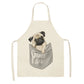 Cute Dog Pug Pattern Cotton Linen Sleeveless Chef Apron Kitchen Aprons Women Home Cooking Baking Waist Bib Pinafore 55x68cm