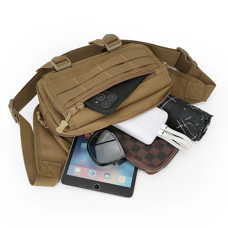 Men's Tactical Fanny Pack Nylon Waist Bag Large Capacity Waterproof Hiking Sports Crossbody Shoulder Bag for Cycling Travel