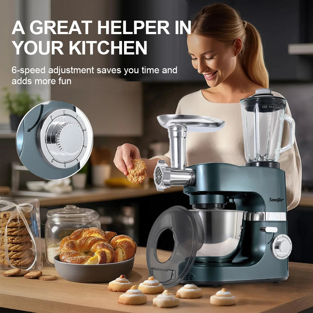 All-in-One 3-in-1 Stand Mixer with Full Metal Gears, 7L Bowl, Blender, Meat Grinder, Dough Hook, Whisk & Beater