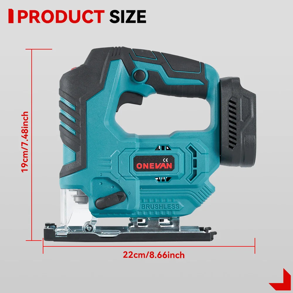 ONEVAN 1000W Brushless Electric Jig Saw 3500RPM Cordless Handheld Saw Wood&Pipe Cutting Power Tool For Makita 18V Battery pin
