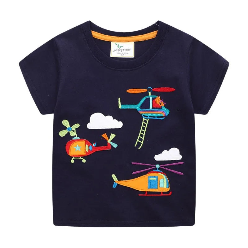 Jumping Meters 2-7T New Arrival Striped Cars Baby Girls Tees Cotton Summer Toddler Clothes Kids Tops Children's Tshirts