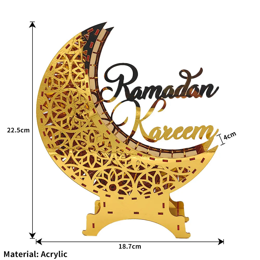 Ramadan Kareem LED candle Acrylic Mirror Moon Castle LED Night Light  Eid Mubarak Al-Fitr Tabletop Ornament DIY Party Gifts