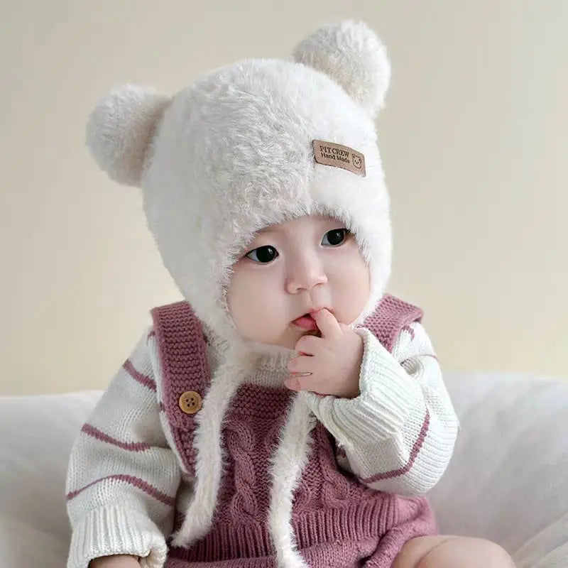 Baby Bear Ear Protection Hat Winter Plush Earmuffs Cap 1-3Year Boys Girls Toddler Warm Headgear Bonnet Solid Velvet Kids Beanies