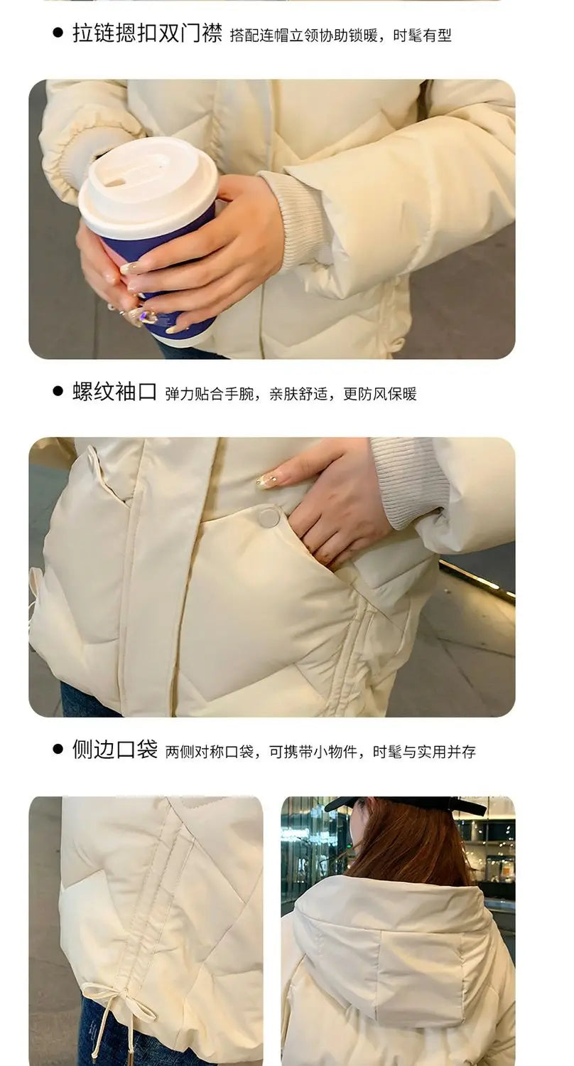 2023 Winter New Parkas Women Short Overcoat Thick Hooded bread Cotton Padded Jackets Coats Female Outwear loose cotton jacket