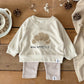 Autumn New Baby Clothing Infant Clothes Sets Cow Horn Bun Towel Embroidery Top+Striped Pants Set Newborn Baby Outfit