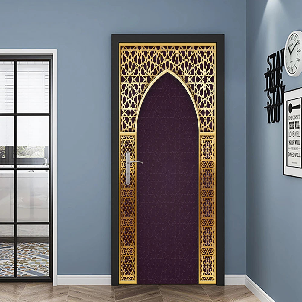 Simulation Of Gilt Leaves DIY Door Stickers Home Decoration Wall Sticker Kitchen Art Mural Peel & Stick Waterpoof PVC Wallpaper