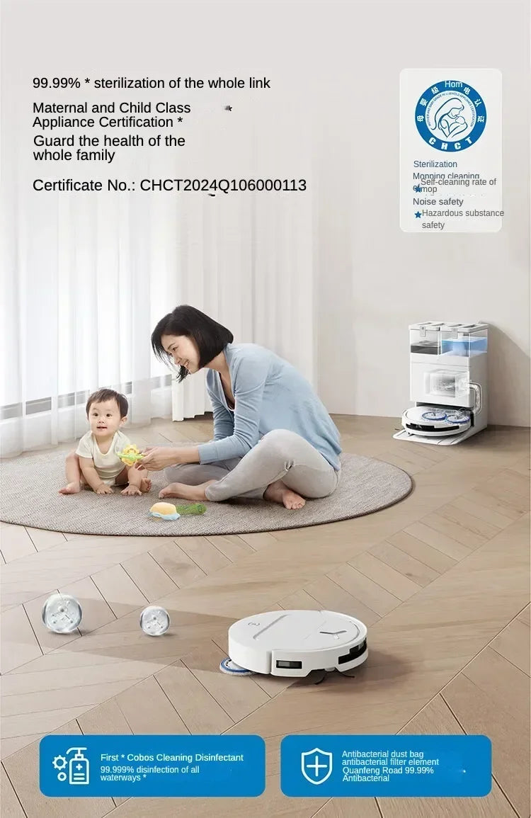 Original Ecovacs Deebot T50 PRO Vacuum Cleaner Robot Chinese Version 15800Pa Hair Zero-tangle Stepless 70°C Hot Water