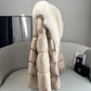 2025 Winter New Mid-length Temperament White Goose Puffer Parkas Women Fox Fur Detachable Large Lapel Fur Down Jacket High Qual