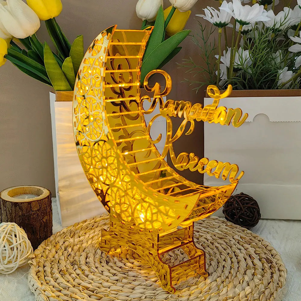 Ramadan Kareem LED candle Acrylic Mirror Moon Castle LED Night Light  Eid Mubarak Al-Fitr Tabletop Ornament DIY Party Gifts