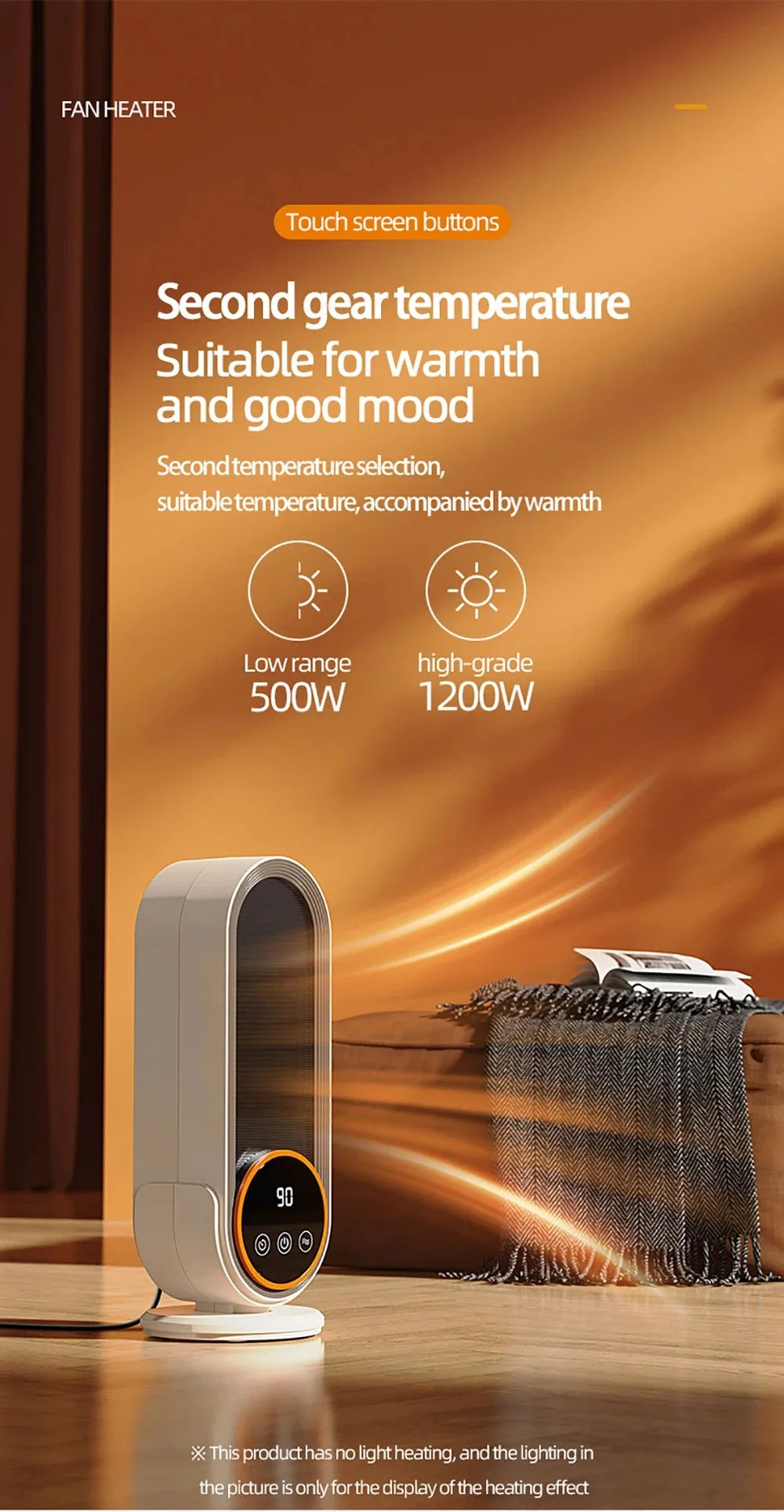 PTC Ceramic Space Heater E68/E68S Desktop Fan Heater 1200W With LED Display Touch/Remote Control Tip-Over Overheat Protection