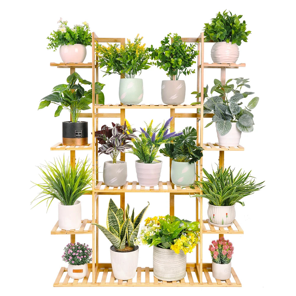 9 Tier Large Bamboo Plant Stand Corner Shelf Garden Flower Pot Display Shelving Unit Indoor Outdoor