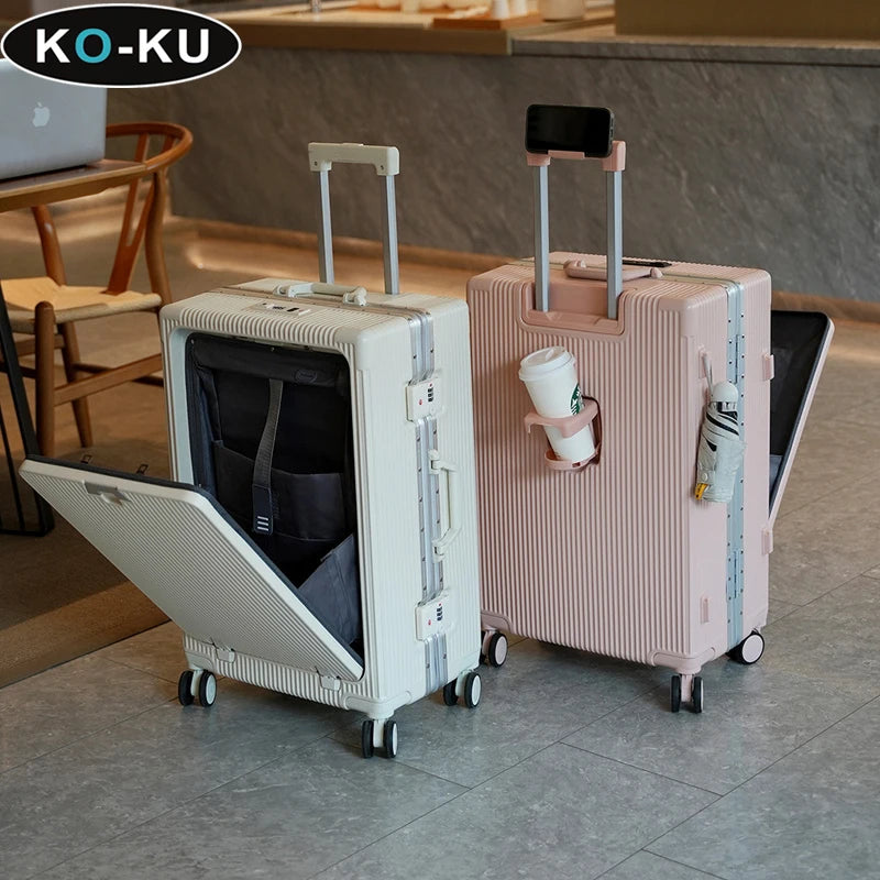 KO-KU New Front Opening Travel Suitcases 20/24/26/28 inch carrier Aluminum Frame Large Capacity Luggage USB Charging TSA Lock