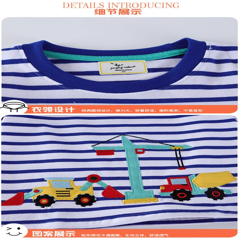 Jumping Meters 2-7T New Arrival Striped Cars Baby Girls Tees Cotton Summer Toddler Clothes Kids Tops Children's Tshirts