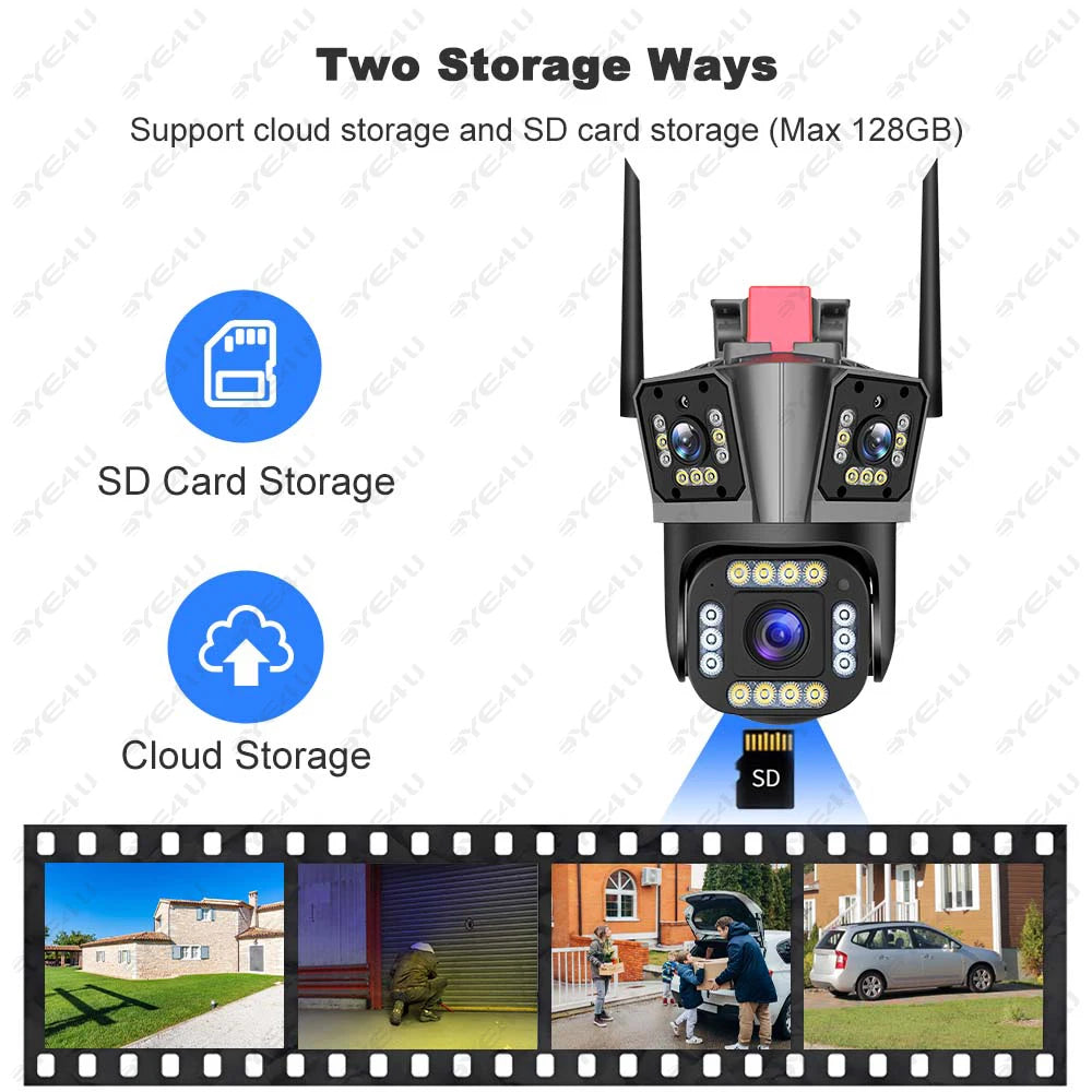 4K Dual Lens Camera Outdoor 10X Zoom PTZ 5K Triple Lens Security Cameras Auto Tracking 8K Four Lens Video Surveillance Webcam