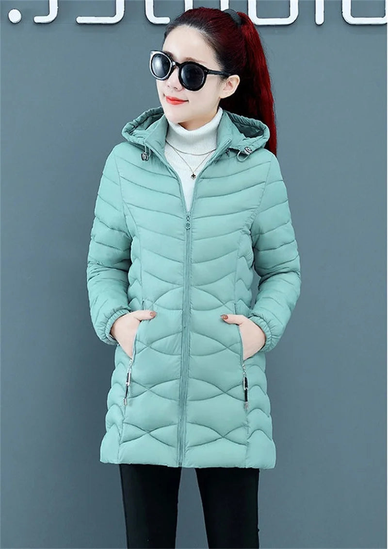 New Women Cotton Coat Autumn Winter Jacket Coat Middle-Aged Elderly Mothers Padded Hooded Keep Warm Down Cotton Overcoat Parkers