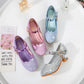 Girls High Heels Children's Leather Shoes Small Children Princess Single Shoes Sequins Students Dance Performance Gift