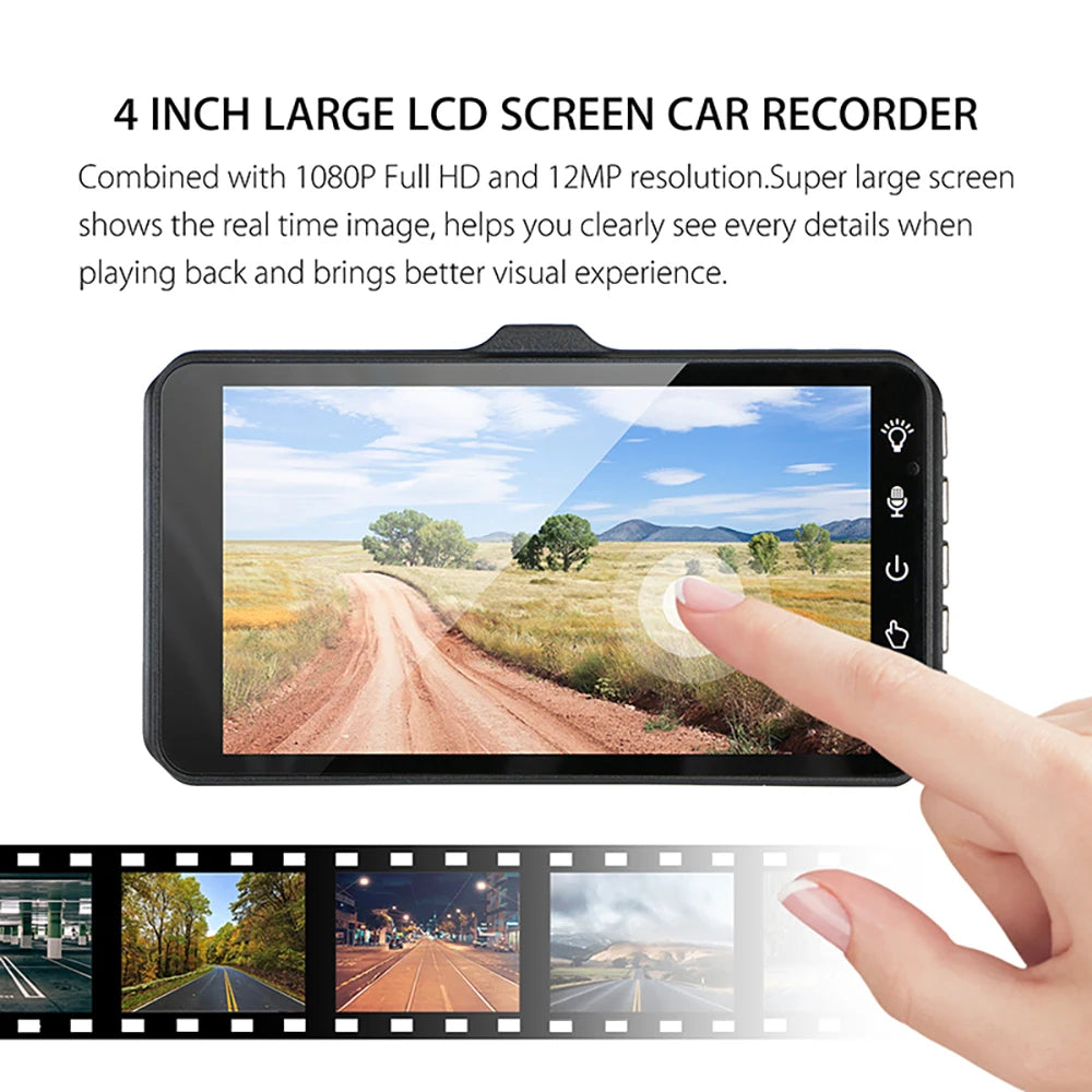 Touch Screen Dual-Lens Car DVR 4-inch 1080P Dash Cam for Cars Video Recorder Optional Rear View Camera 24H Parking Monitor