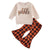 Thanksgiving Toddler Girl Outfit Cute Letter Print Crew Neck Sweatshirt and Plaid Flare Pants Set for Fall Celebration