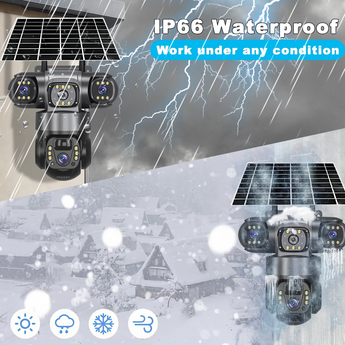 V380 Pro 3 Lens  IP Solar Camera HD 15 MP Outdoor Waterproof CCTV Night Vision Two-Way Audio Camera Mobile Tracking 4G IP Camera