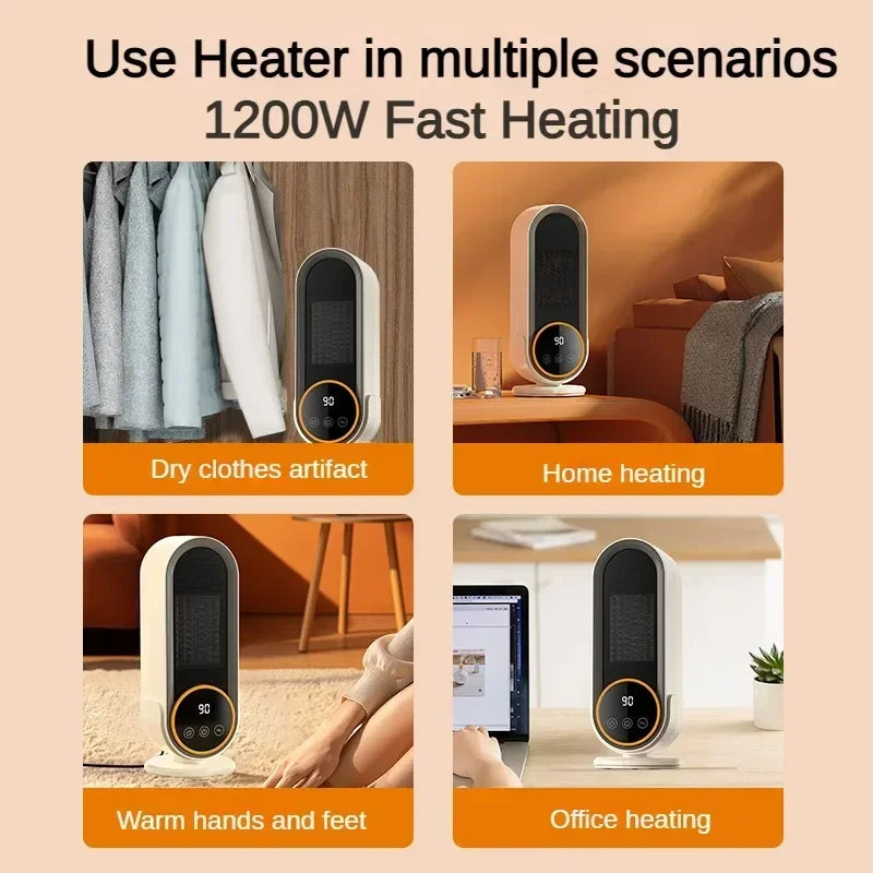 PTC Ceramic Space Heater E68/E68S Desktop Fan Heater 1200W With LED Display Touch/Remote Control Tip-Over Overheat Protection