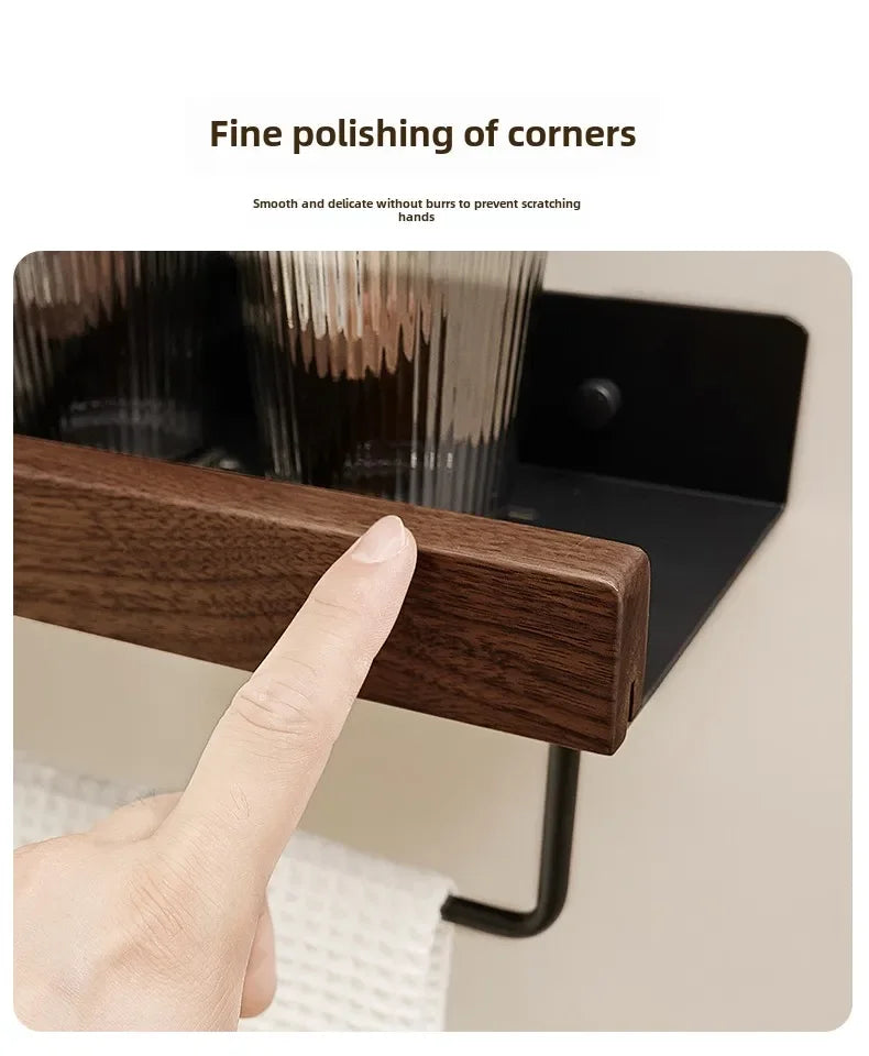 Walnut bathroom toilet shelf no punch toilet sink restroom wall storage towel racks