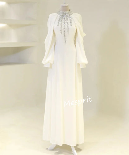 Matching Jersey Pleat Sequined A-line High Collar Long Dresses Bespoke Occasion Intricate Formal