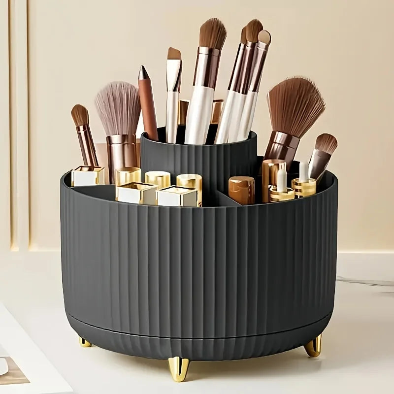 1pc 360 Rotating Cosmetic Case - Tier ABS Plastic Organizer for Brushes/Lipsticks | Vanity/Bathroom Storage, Quick-Clean Surface