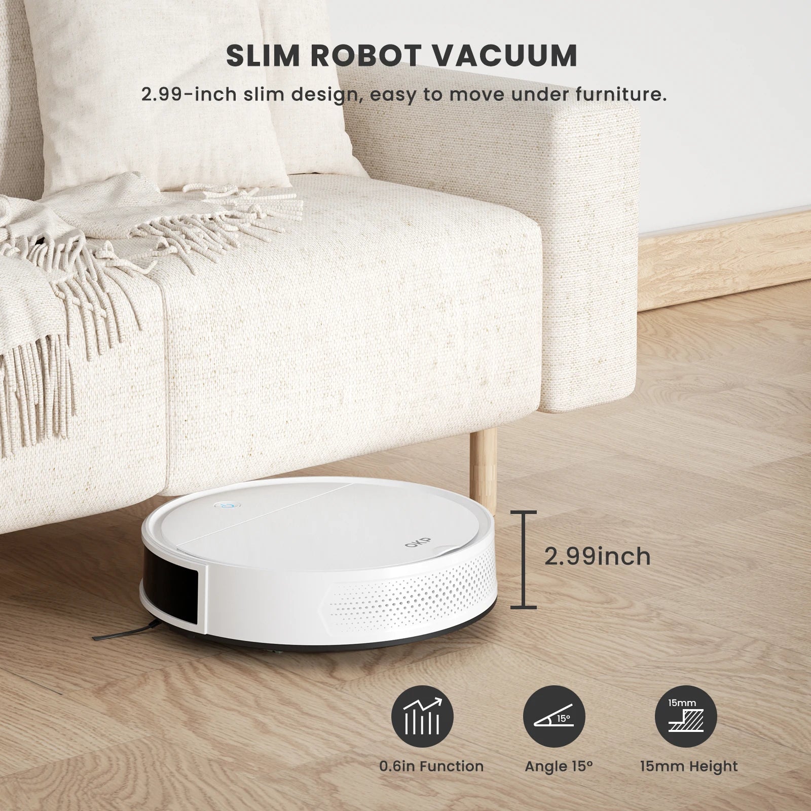 OKP K5P Robot Vacuum Cleaner, 5000Pa, 180 Mins, WiFi/App, Slim Design, Self-Charging, Perfect for Hard Floors, Pet Hair, Carpets