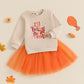 Kids Baby Girl Thanksgiving Outfits Letter Embroidery Long Sleeve Sweatshirt and Orange Tulle Skirt 2 Pcs Party Sets 1-7Years