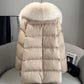 2025 Winter New Mid-length Temperament White Goose Puffer Parkas Women Fox Fur Detachable Large Lapel Fur Down Jacket High Qual
