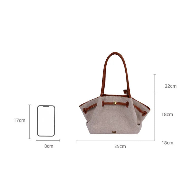 Luxury Canvas Dumpling Handbag Vintage Large Capacity Tote Bag Brand Pleated Drawstring Design Versatile Fashion Shoulder Purse